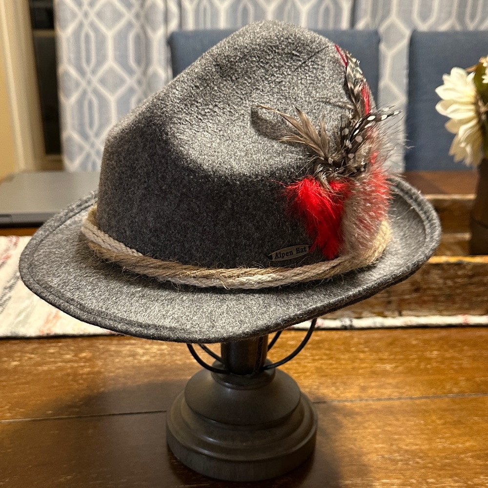 Gray Fedora Hat with Feather Accent